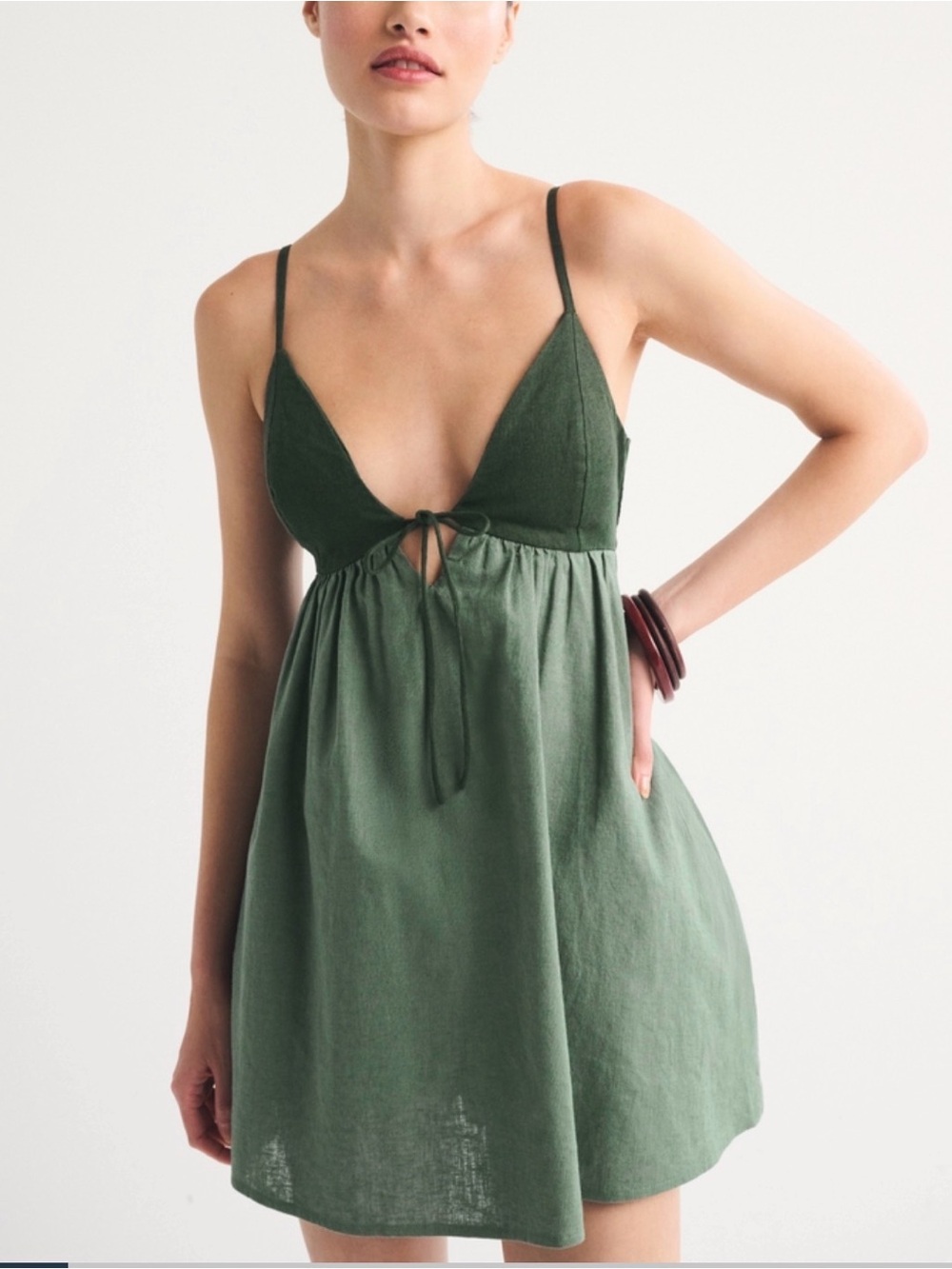 NWT Abercrombie & fitch bra free-tie front linen blend skort green petite XS